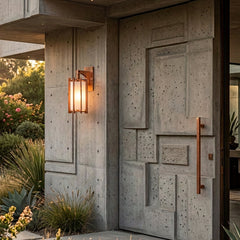 Solid Copper Wall Sconce with Milk Glass Cylinder and Sprocket Like Design, Sku 034135