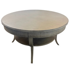 Sherrill Furniture Company, Round Cocktail Table, Lower Shelf and Saber Legs, Stone Colored Finish on Wood, Sku 033626