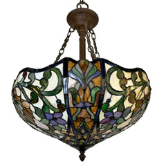 Multi-Color Tiffany Style Bowl Shaped Chandelier, Stained Glass Pieces, Bronze, Sku: 033616