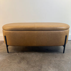 Caramel Leather Hinged Storage Bench/Ottoman , Sku 033971