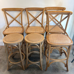Set of 6 Total Chairs, 4 Bent Wood Cross Back Counter Stools & 2 Round Top Stools, Sku 033850