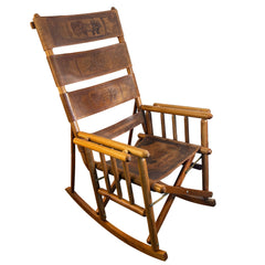Vintage Costa Rican Teak and Embossed Leather Rocking Chair, Foldable, Sku 033670