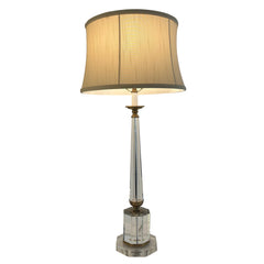Crystal Table Lamp w/ Antique Brass Details & Ivory Silk Shade, Sku 034042