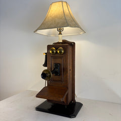 Old Fashioned Telephone Lamp with Faux Leather Shade, Sku 033974
