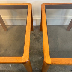 Made in Denmark Pair of Teak Side Tables with Smoked Glass Insert, Sku 034109