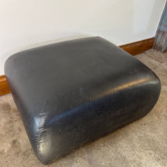 Leather Ottoman, Cushion Style,  Black with Nail Head Detail, Sku 033361