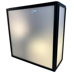 RH Flush Mount Ceiling Fixture Square, Black Metal Framework, Milk Glass, Sku 033880