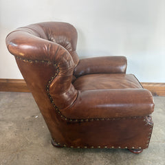 Ralph Lauren Leather Tufted Back Arm Chair with Bun Feet and XL Nail Head Detail, Sku 033075