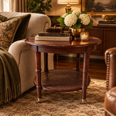 Ethan Allen Oval Side Table w/ Casters & Caning, Sku 034037