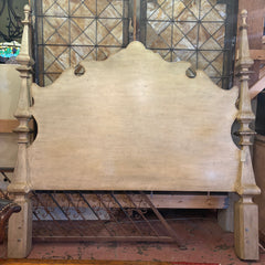 King Headboard Wood with Rustic Taupe Finish 2 Large Posters and Fancy Cut Design, Sku 034090