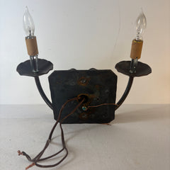 Double Arm Wall Sconce, Hand Forged, Rust Patina Finish, Scroll Detail, Sku 033483