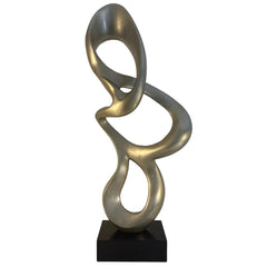 John Richard Resin Sculpture, Features Silver Tri-loop Design on Black Base, Sku 033797
