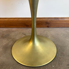Tulip Table with Steel Matte Brass Base, Cream, Gray Engineered Quartz Top, Sku 033706