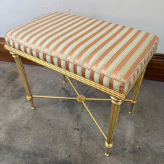 Matte Brass X Base Bench, Silk Stripe, Peach & Ivory, Sku 033360