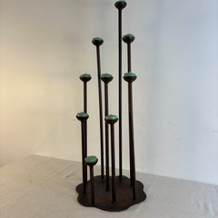 Modern Rustic Style Nine Candle Holder with Aqua Votives, Sku 034133