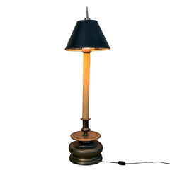 Chapman Table Lamp, 1981, Brass Base Ivory Candlestick, Black Shade, Gold Marbled Interior, Sku 034075