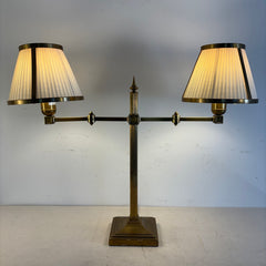Solid Brass Double-Arm Bouillotte Style Table Lamp with Silk Shades, Sku 034116