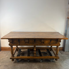 Wood Inlay & Metal Hardware Table, Chefs Table, Secret Compartment, Sku 033369