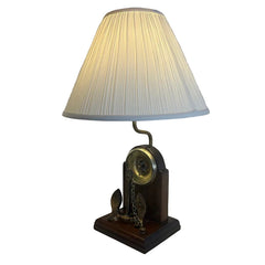 Nautical Inspired Table Lamp with Anchor & Meter w/ Wooden Base, Pleated Ivory Shade Included, Sku 033916