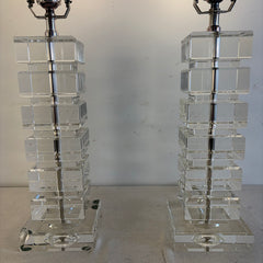 Pair of RH Table Lamps Stacked Crystal Squares with Nickel Hardware, Sku 034118