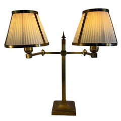 Solid Brass Double-Arm Bouillotte Style Table Lamp with Silk Shades, Sku 034116