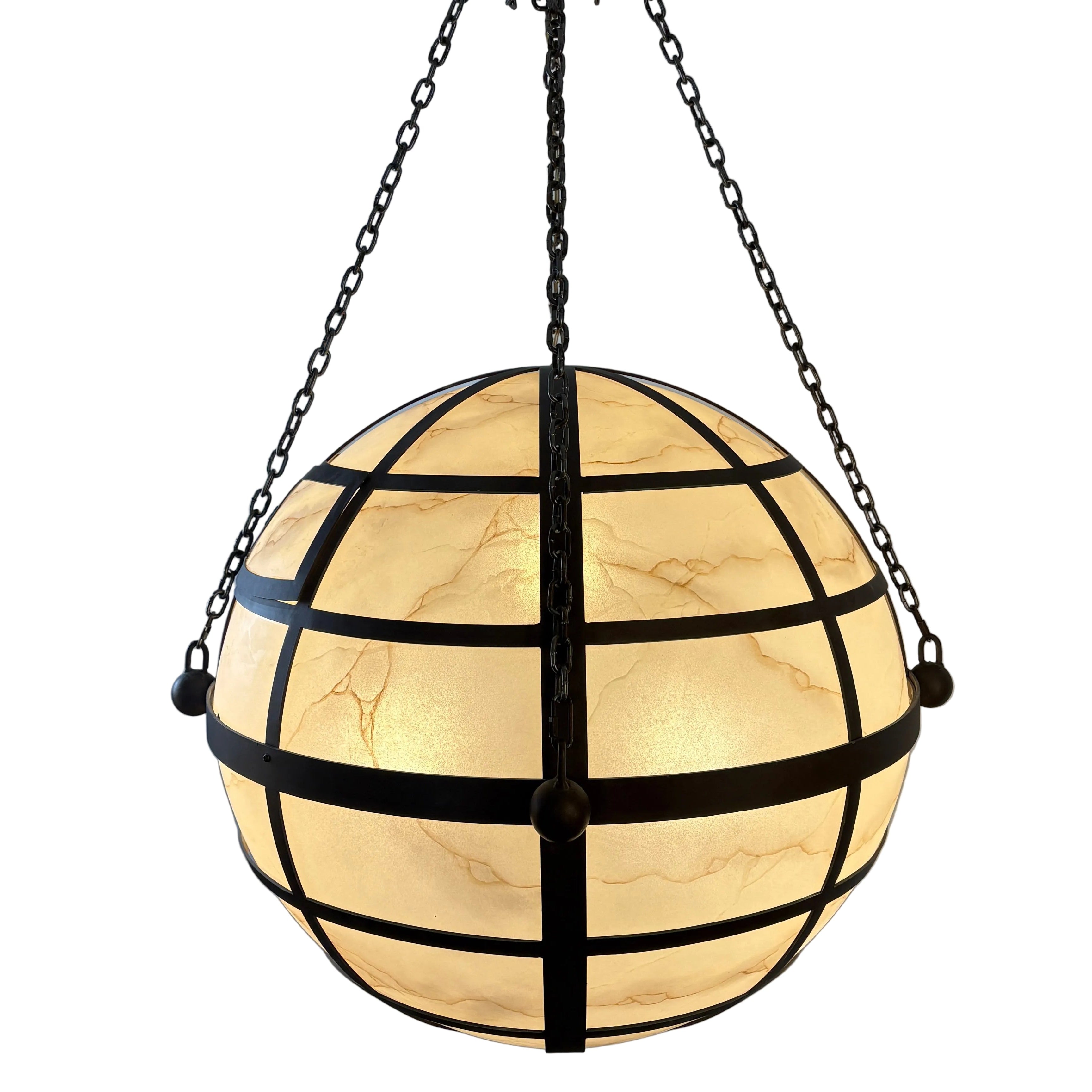 Oversized Faux Alabaster & Steel Globe Hanging Pendant Light, Sku: 033 ...