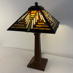 Square Mission Style Table Lamp with Metal Single Pedestal Base, Sku 033841
