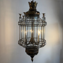Moorish Style Brass and Glass Pendant Light Fixture, Sku 033902