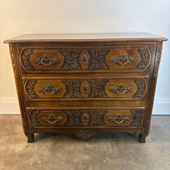 Baker Three Drawer Chest of Drawers Solid Oak with Elaborate Carving, Sku 034134