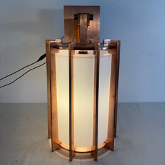 Solid Copper Wall Sconce with Milk Glass Cylinder and Sprocket Like Design, Sku 034135