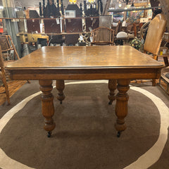 Antique Quarter Sawn Oak Dining Table on Casters, Sku 033636
