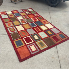 Multi-color Geometric Indian Wool Rug, Sku 033564