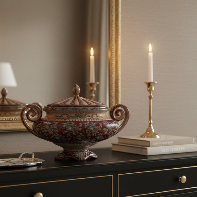 Biagioli Italian Hand Painted Ceramic Lidded Compote, Sku 033854
