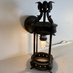 Exterior Wall Sconce Charcoal Finish Acanthas Leaf Detail, Missing Glass Globe, Sku 033949