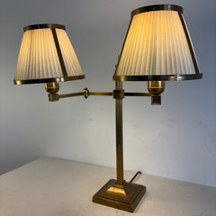 Solid Brass Double-Arm Bouillotte Style Table Lamp with Silk Shades, Sku 034116
