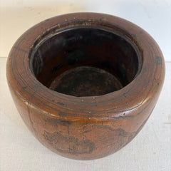 Turned Wood & Copper Charcoal Heater/Hibachi, Sku 034015