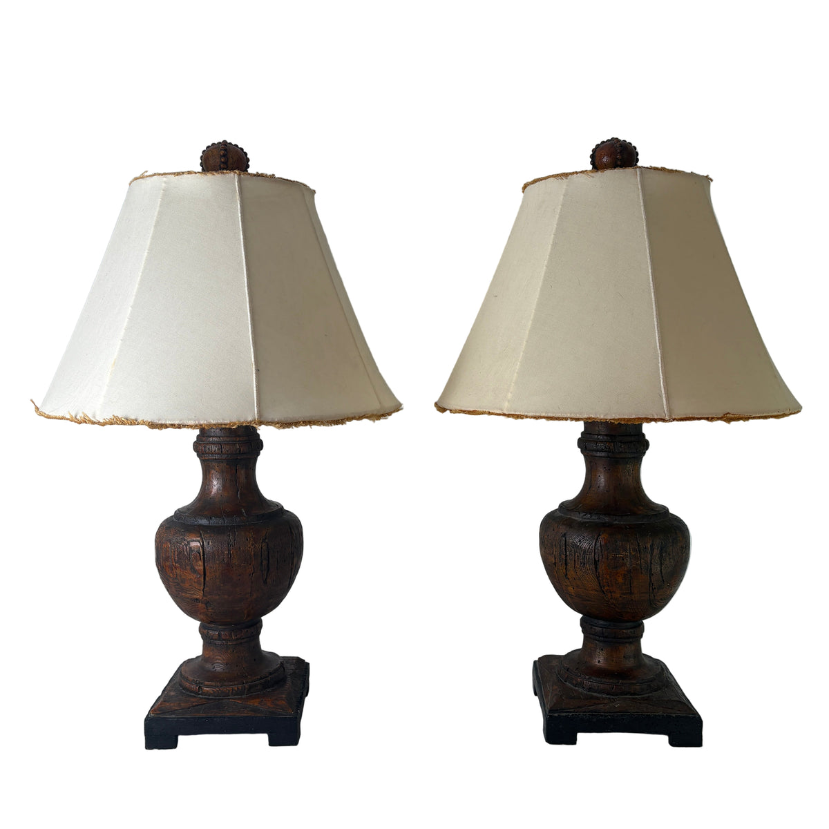 Pair of Uttermost Faux Wood Lamps with Deconstructed Shades, Sku 033081