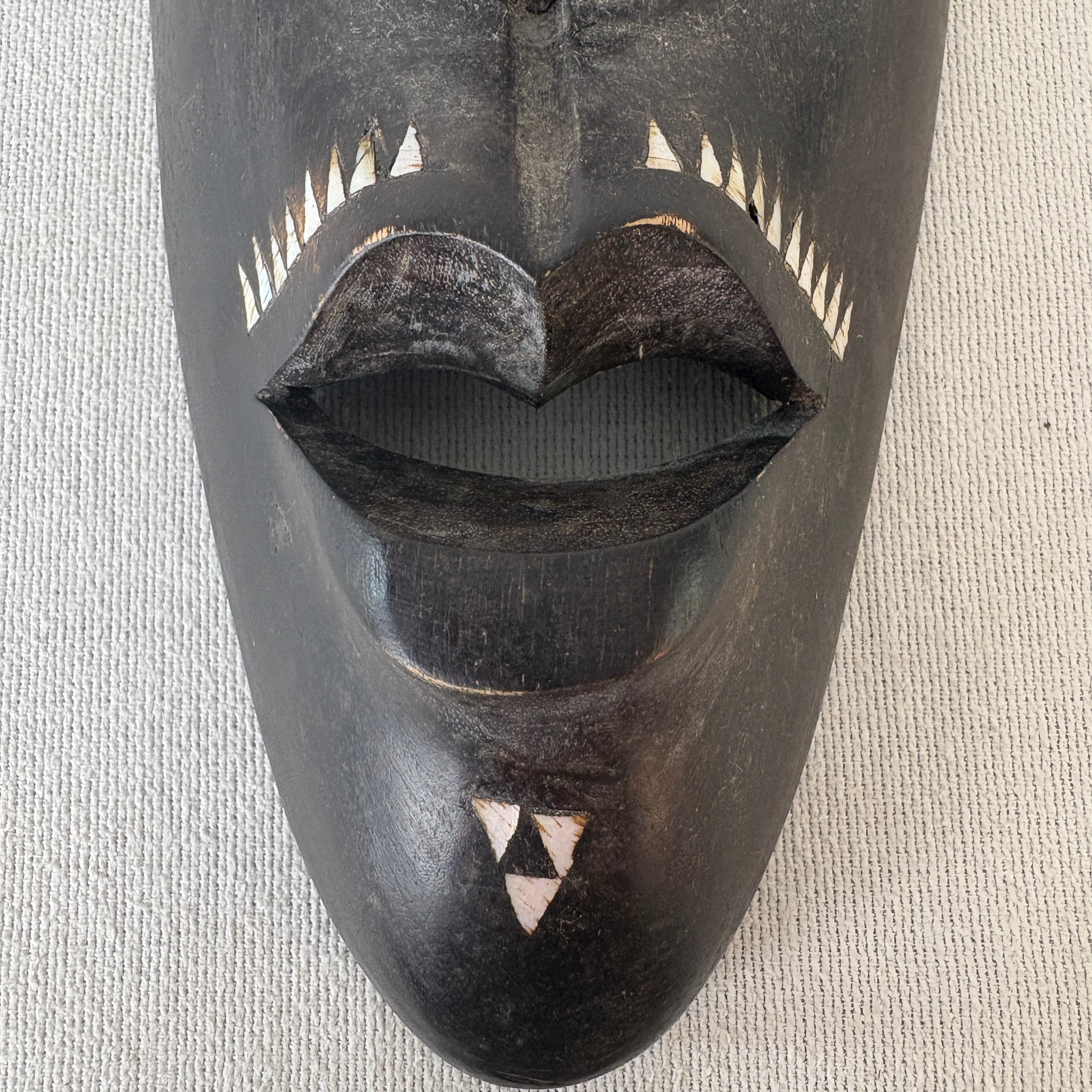 Tall Indonesian Tribal Mask w/ Mother of Pearl Inlay, Sku 033057
