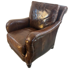 Leather Arm Chair Chocolate Brown with Nail Head Detail and Spool Feet, Sku 034093