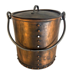 Copper Bucket With Lid and Rivet Detail, Made in Turkey, Sku 033689