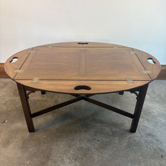 Kittinger Butler Tray Table, Wood Tray Top and Base are Individual Pieces, Four Sides are Hinged to Allow for Extra Serving Space