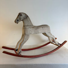 Antique Rocking Horse w/ Leather Ears & Glass Eyes, Sku 033895