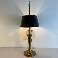 Brass Twin Horn Bouillotte Style Lamp Black Metal Oval Shade with Brass Interior Double Socket, Sku 034148