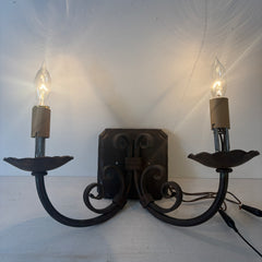 Double Arm Wall Sconce, Hand Forged, Rust Patina Finish, Scroll Detail, Sku 033483