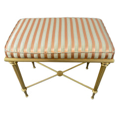 Matte Brass X Base Bench, Silk Stripe, Peach & Ivory, Sku 033360