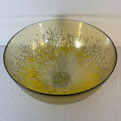 Art Glass Bowl Pale Yellow with Dark encased Fragments, Sku 033624