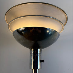 Gilbert Rode MCM Chrome/Cocoa Brown Art Deco Machine Age Torchiere, Mutual Sunset Lamp Co 1934, Sku 034028