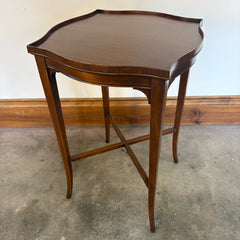 Pair of Vintage English Wood Tea Tables Scalloped Top, X Base, Tall Slender Legs, Sku: 033650