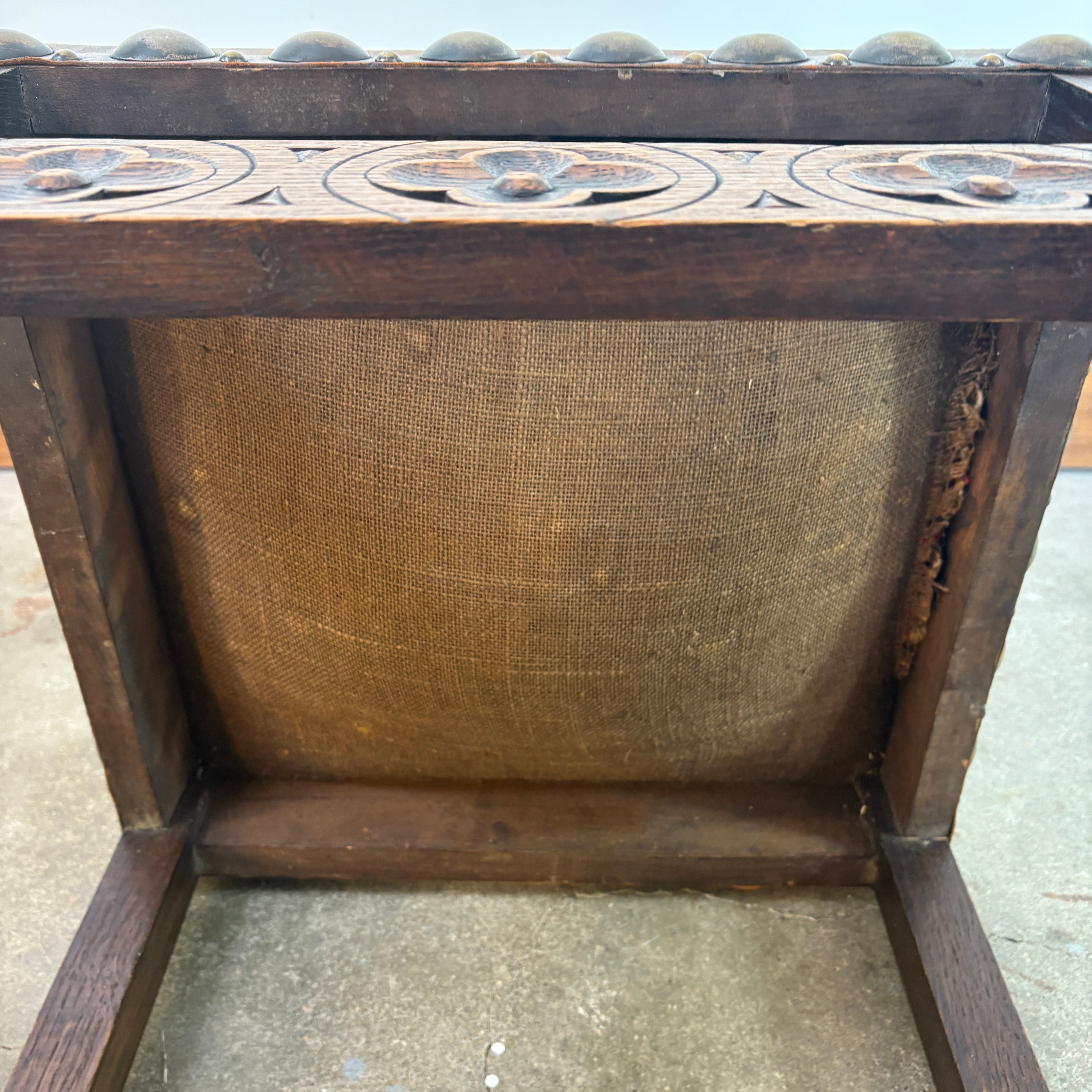 Set of Oak & Aged Leather Arm Chairs with Nail Head Detail & Side Chairs, Sku 033087
