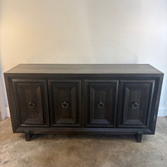Thom Filicia Solid Walnut Espresso Finish Sideboard Four Doors Open to Silverware Drawers and Shelving, Sku 034128